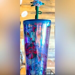 🆕- 2023 STARBUCKS NEW HOLIDAY TUMBLER with Silicone FLOWER 🌺 Straw Cover